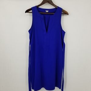 J Crew Blue V-neck Cotton Midi Belted Dress